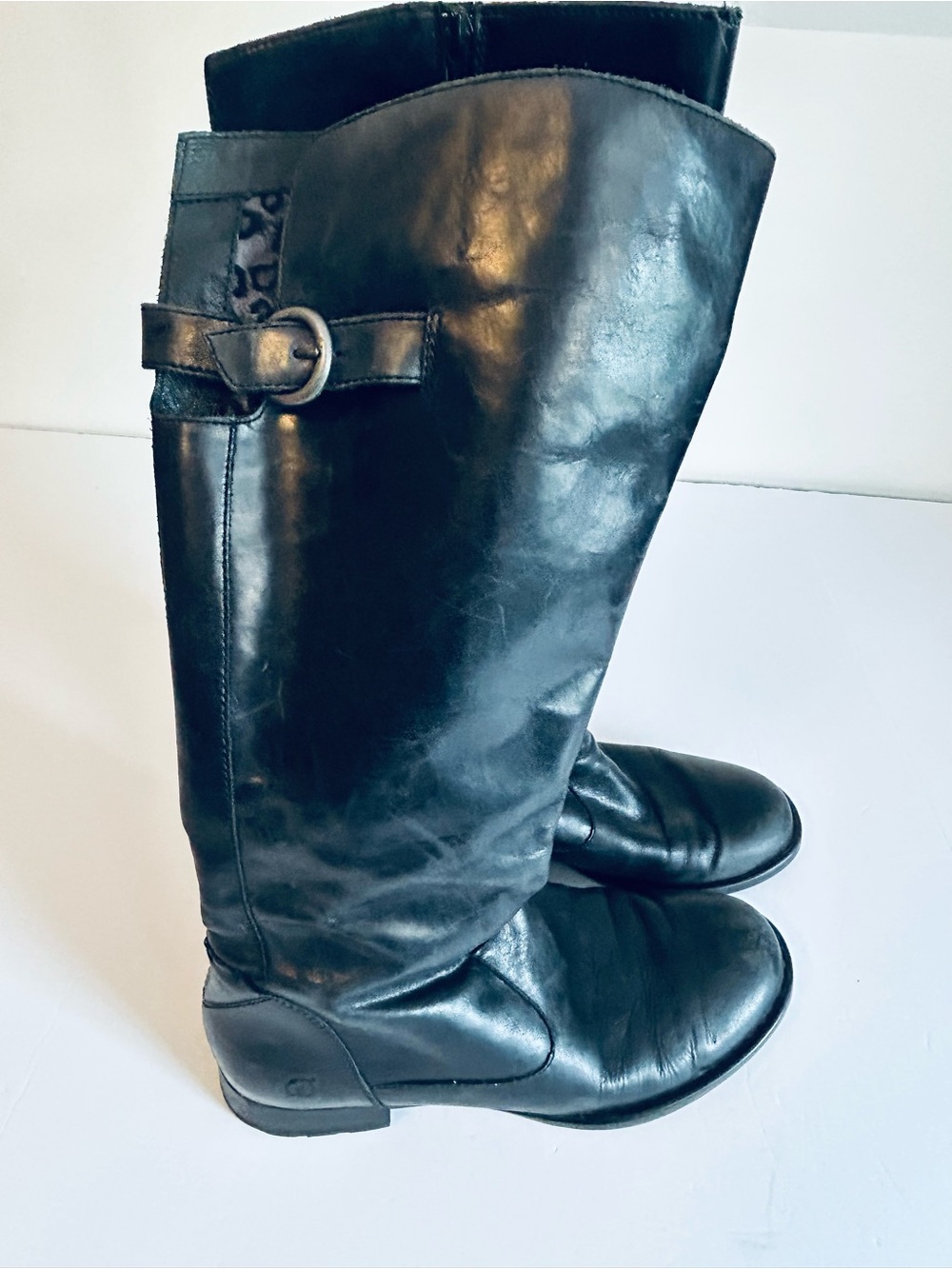 Born Black genuine Leather Tall Riding Boots with Buckle Detail